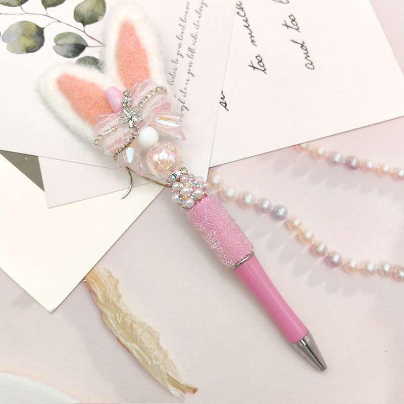 Wholesale rabbit ear bow tassel sugar diamond pen handmade fine beaded pen